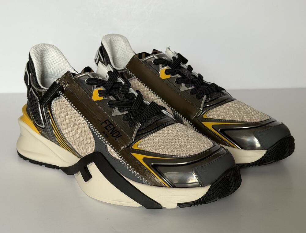 Fendi Flow Sneakers Gray/Yellow/White 11 US (10 Fendi) 7E1689 Italy NIB $1190